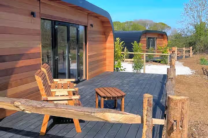 A view of the decking area of one of the pods